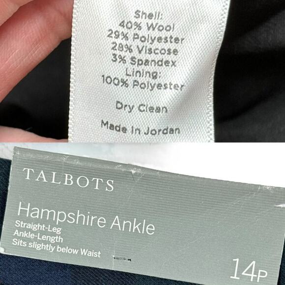 Talbots Plaid Hampshire Straight Leg Ankle Pants Wool Blend New Size 14P - Picture 12 of 16